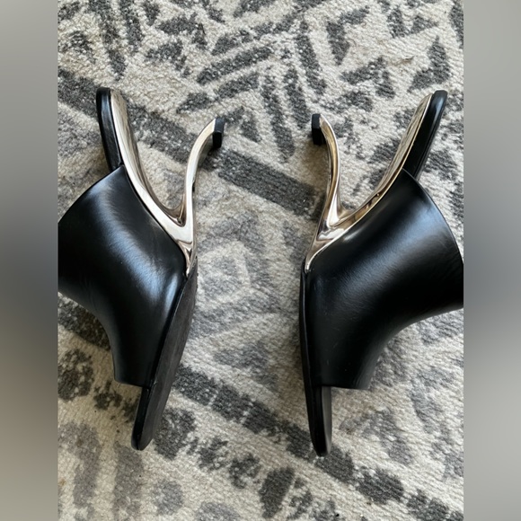 Black and chrome Alexander McQueen open toed floating heels - Picture 13 of 13